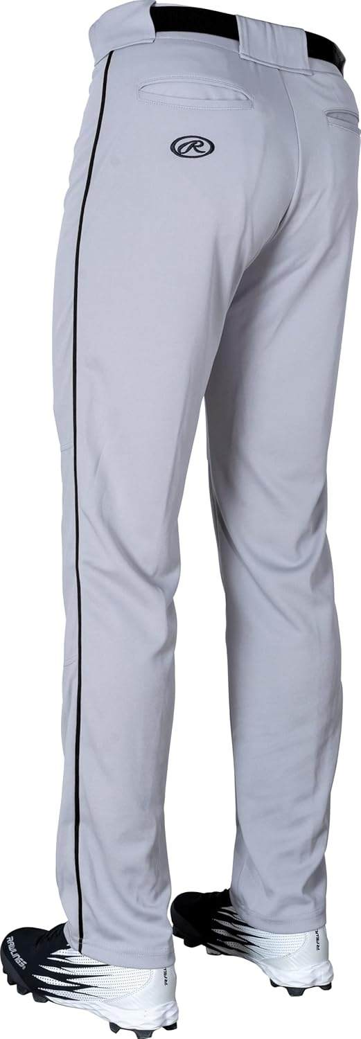 image:imageRawlings  Mens SemiRelaxed Full Length Baseball Pants  Piped  Adult Sizes  Multiple ColorsGrey  Black