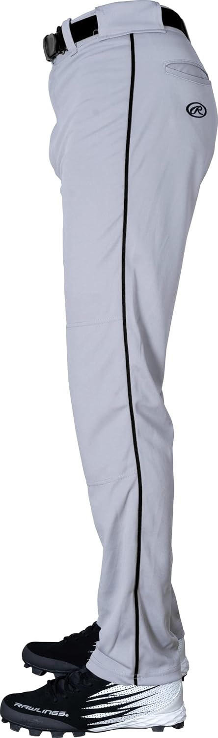 image:imageRawlings  Mens SemiRelaxed Full Length Baseball Pants  Piped  Adult Sizes  Multiple ColorsGrey  Black