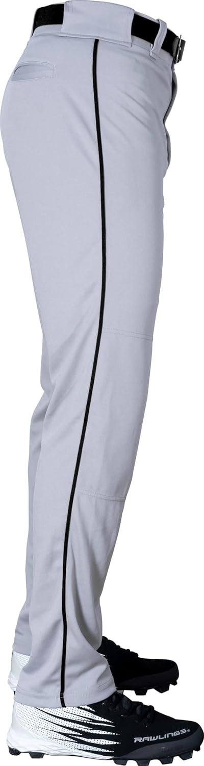 image:imageRawlings  Mens SemiRelaxed Full Length Baseball Pants  Piped  Adult Sizes  Multiple ColorsGrey  Black