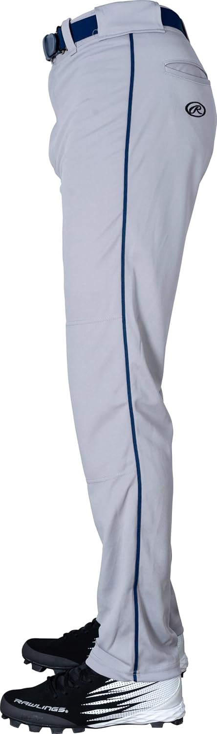 image:imageRawlings  Mens SemiRelaxed Full Length Baseball Pants  Piped  Adult Sizes  Multiple ColorsGrey  Navy