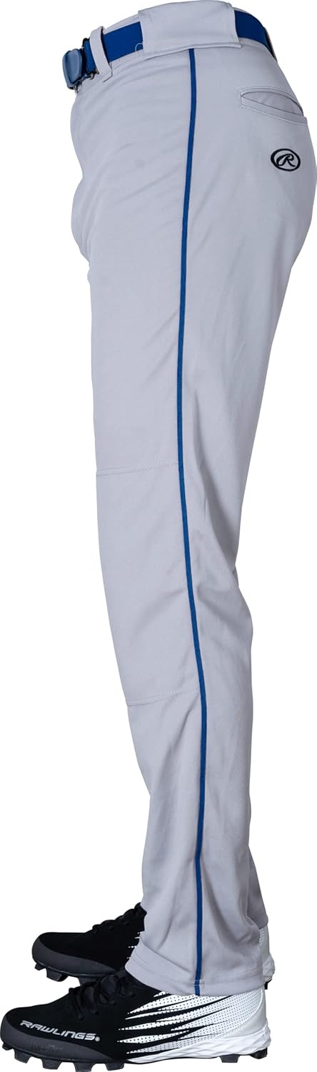 image:imageRawlings  Mens SemiRelaxed Full Length Baseball Pants  Piped  Adult Sizes  Multiple ColorsGrey  Royal