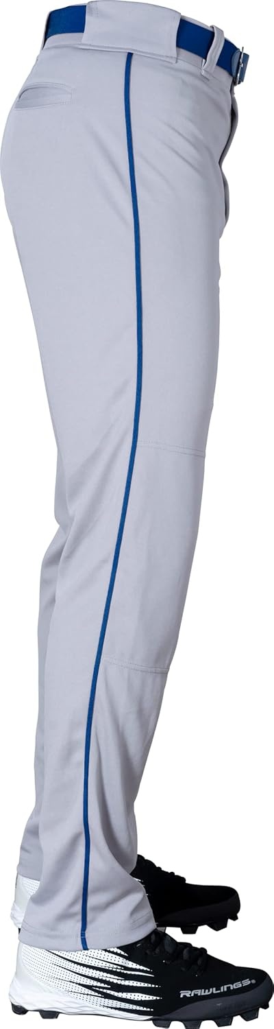 image:imageRawlings  Mens SemiRelaxed Full Length Baseball Pants  Piped  Adult Sizes  Multiple ColorsGrey  Royal