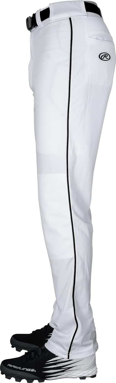image:imageRawlings  Mens SemiRelaxed Full Length Baseball Pants  Piped  Adult Sizes  Multiple ColorsWhite  Black