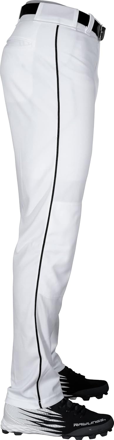 image:imageRawlings  Mens SemiRelaxed Full Length Baseball Pants  Piped  Adult Sizes  Multiple ColorsWhite  Black