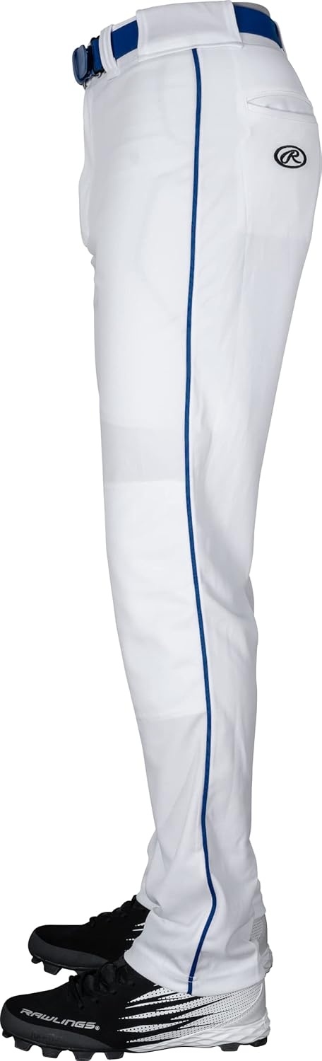 image:imageRawlings  Mens SemiRelaxed Full Length Baseball Pants  Piped  Adult Sizes  Multiple ColorsWhite  Royal