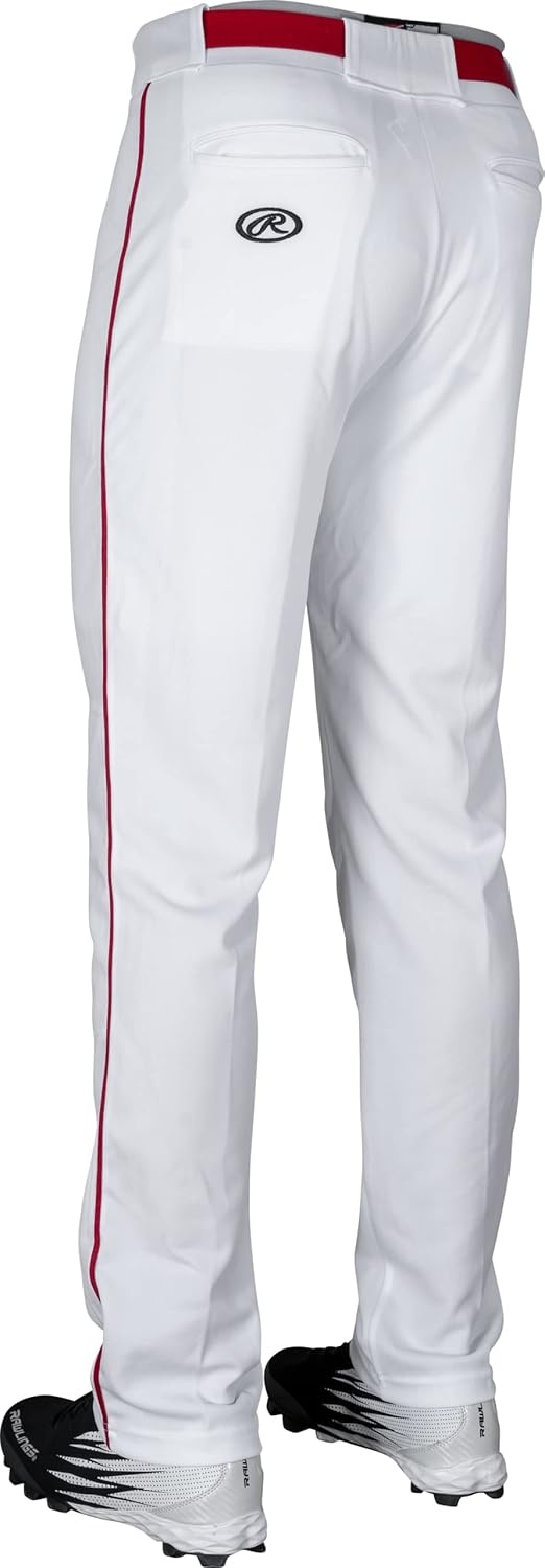 image:imageRawlings  Mens SemiRelaxed Full Length Baseball Pants  Piped  Adult Sizes  Multiple ColorsWhite  Scarlet