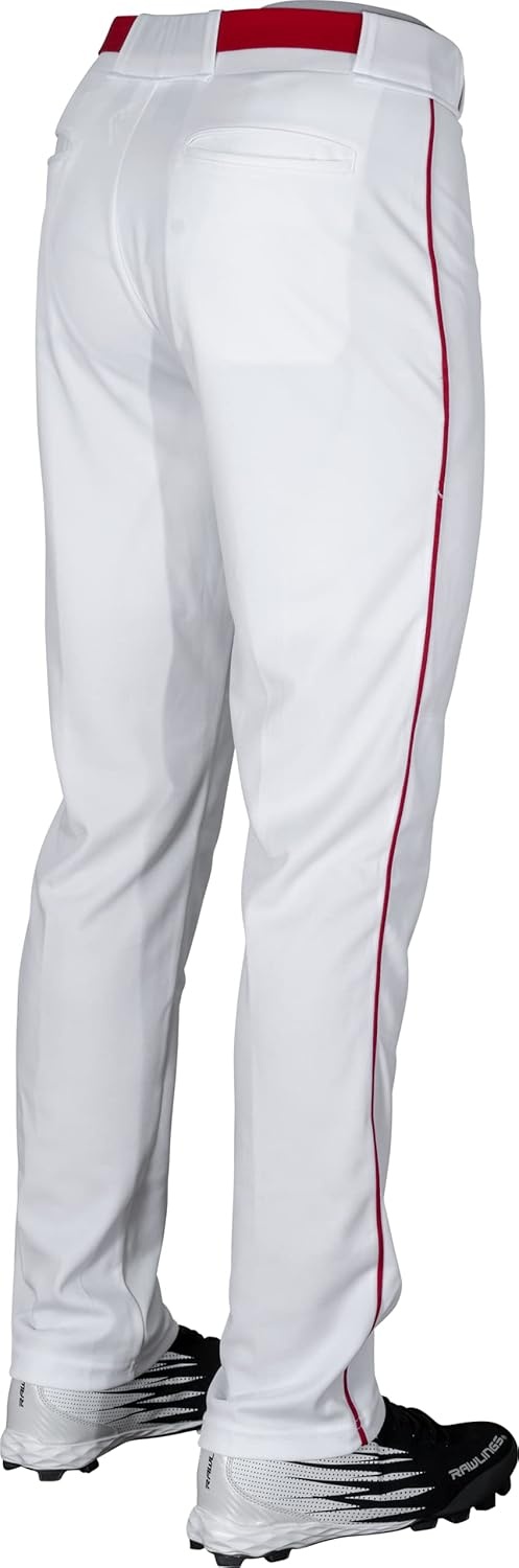 image:imageRawlings  Mens SemiRelaxed Full Length Baseball Pants  Piped  Adult Sizes  Multiple ColorsWhite  Scarlet