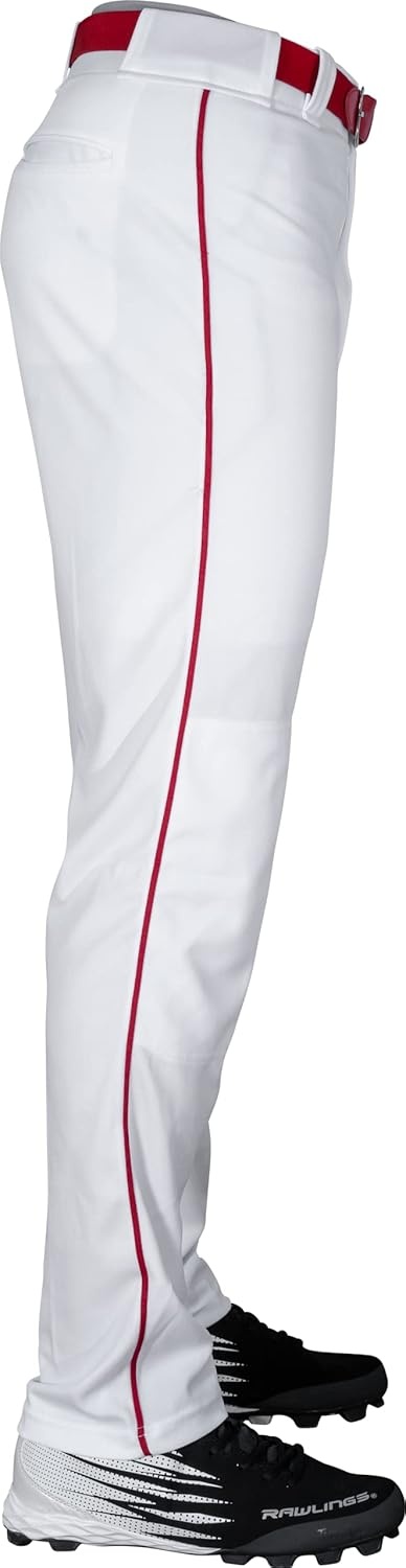image:imageRawlings  Mens SemiRelaxed Full Length Baseball Pants  Piped  Adult Sizes  Multiple ColorsWhite  Scarlet