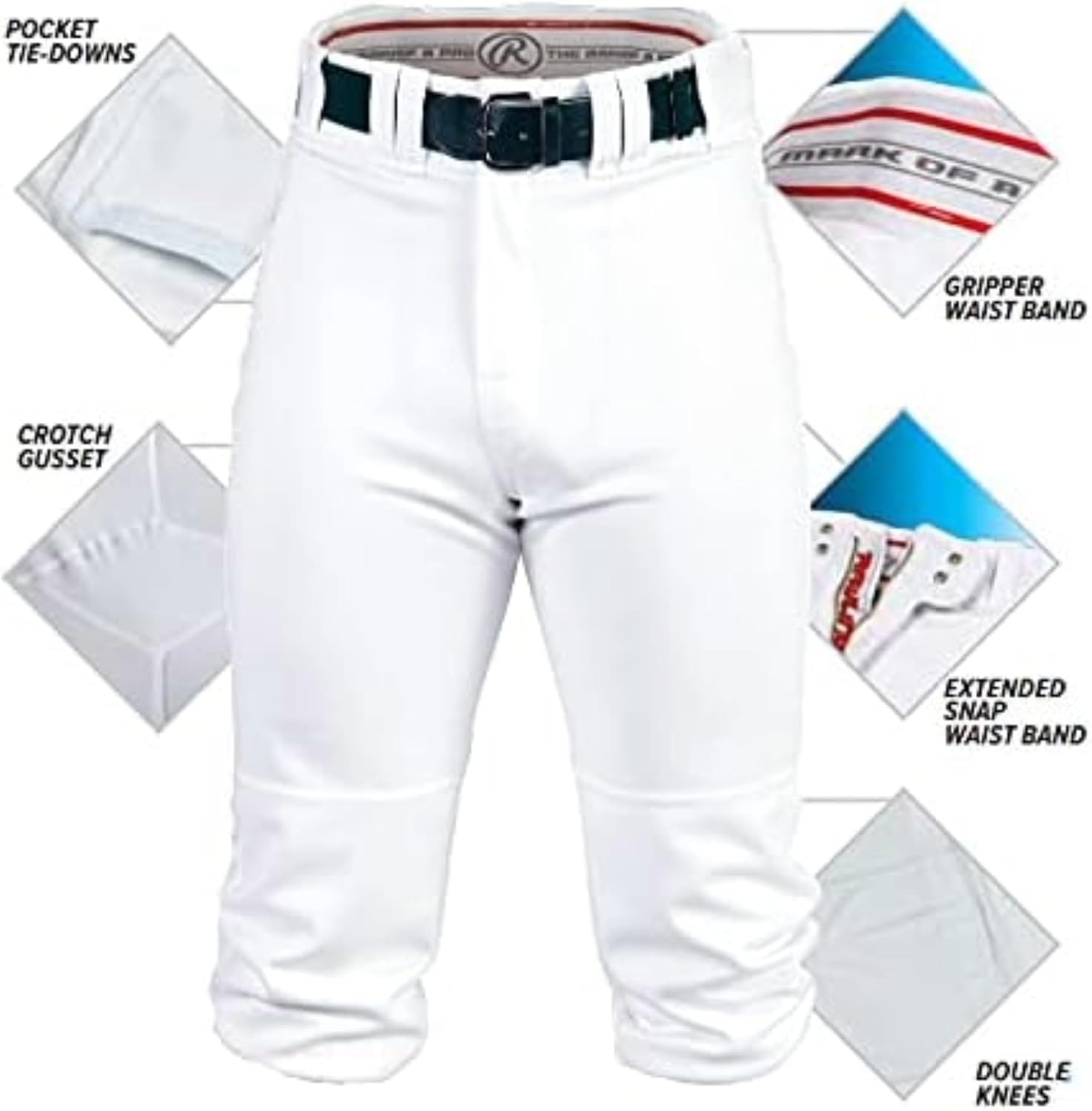 image:imageRawlings  PRO 150 Series Baseball Pants  Knicker Fit  Youth Sizes  Solid  Multiple ColorsWhite