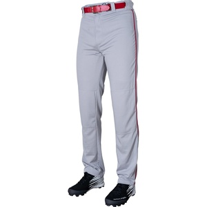 image:imageRawlings  Mens SemiRelaxed Full Length Baseball Pants  Piped  Adult Sizes  Multiple ColorsGrey  Scarlet