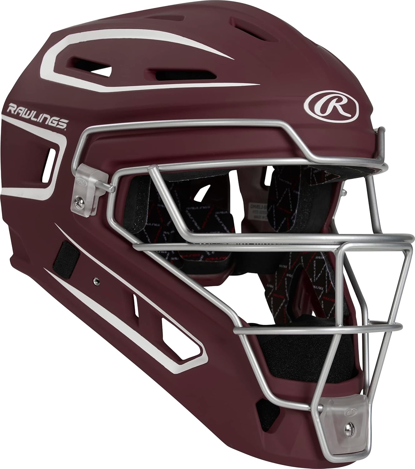 image:imageRawlings  Velo 20 Catchers Helmet  Baseball  Junior amp Senior Sizing  Multiple ColorsMaroonWhite