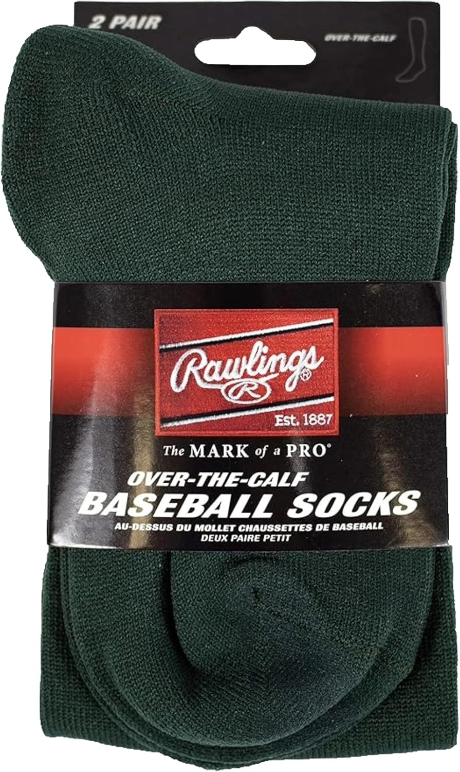 image:imageRawlings  2 Pair  Athletic Socks  BaseballSoftball  Multiple SizesColorsDark Green