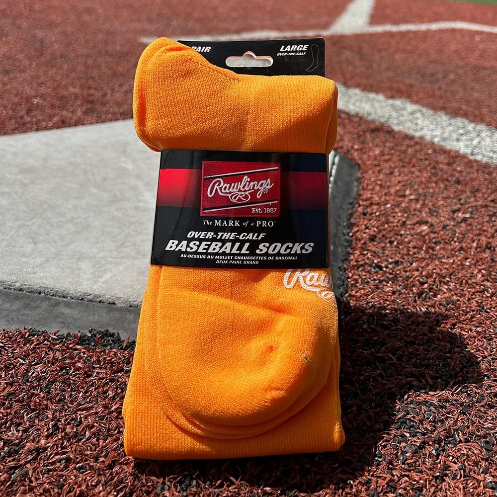 image:imageRawlings  2 Pair  Athletic Socks  BaseballSoftball  Multiple SizesColorsLight Orange