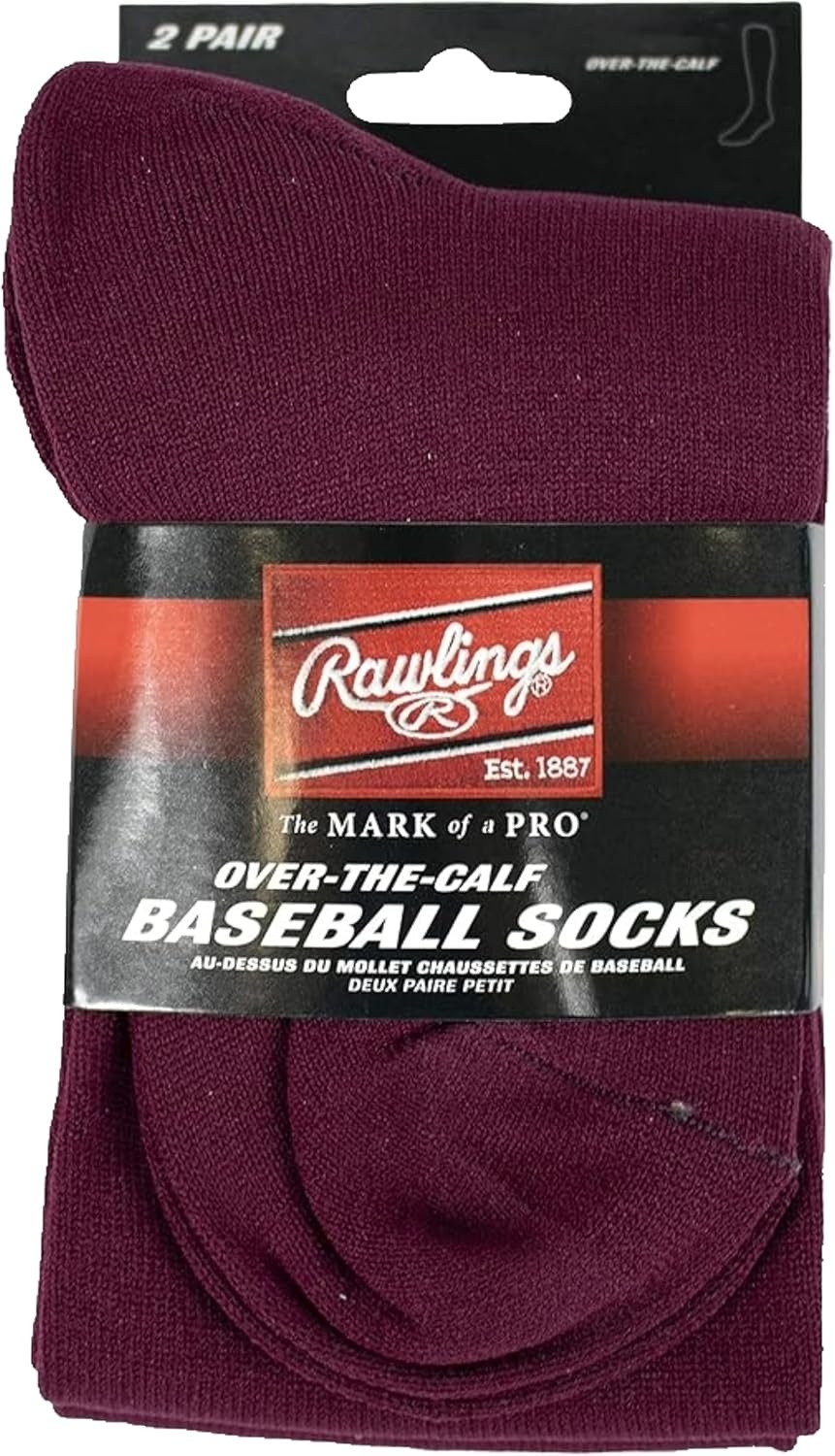 image:imageRawlings  2 Pair  Athletic Socks  BaseballSoftball  Multiple SizesColorsMaroon