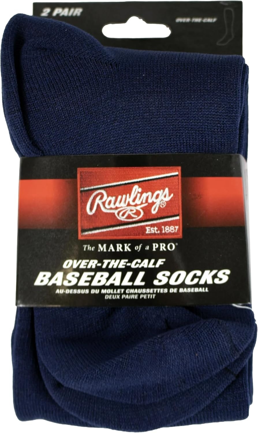 image:imageRawlings  2 Pair  Athletic Socks  BaseballSoftball  Multiple SizesColorsNavy
