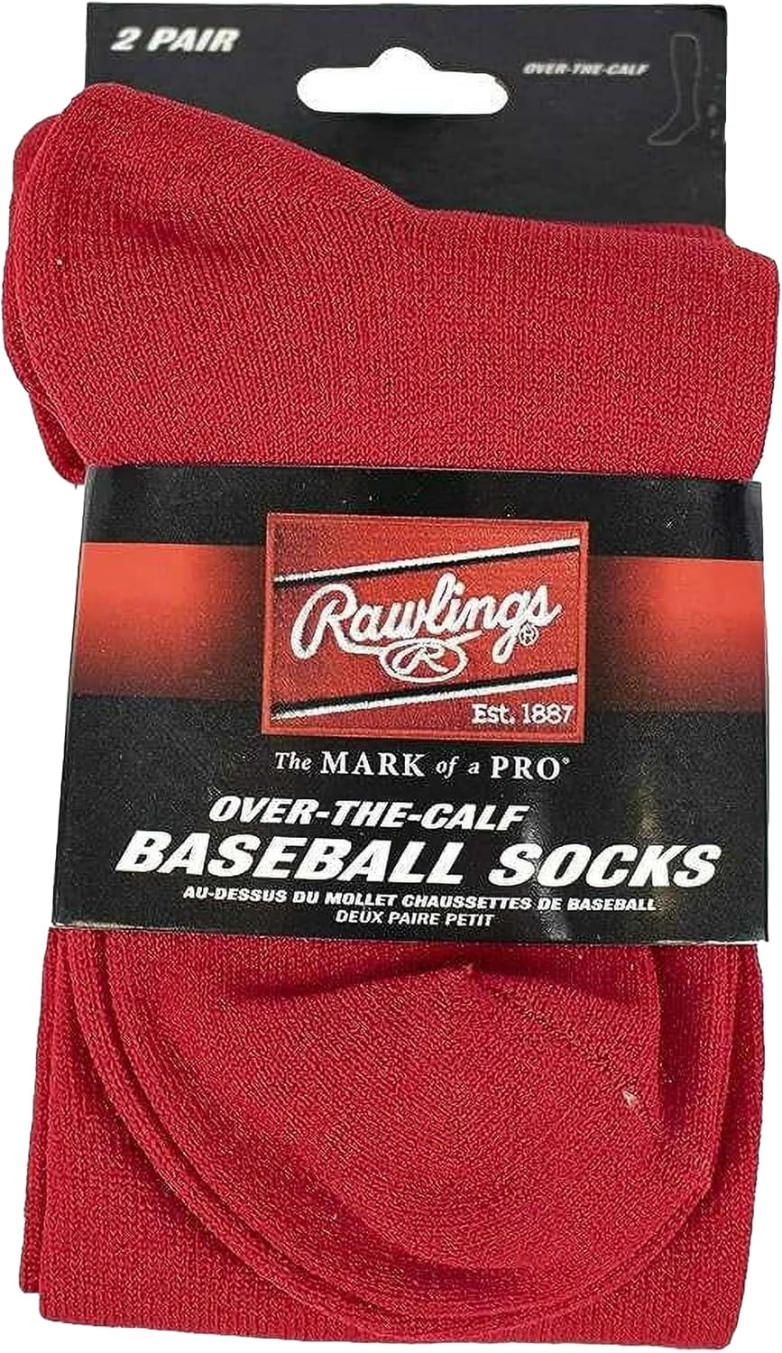 image:imageRawlings  2 Pair  Athletic Socks  BaseballSoftball  Multiple SizesColorsScarlet