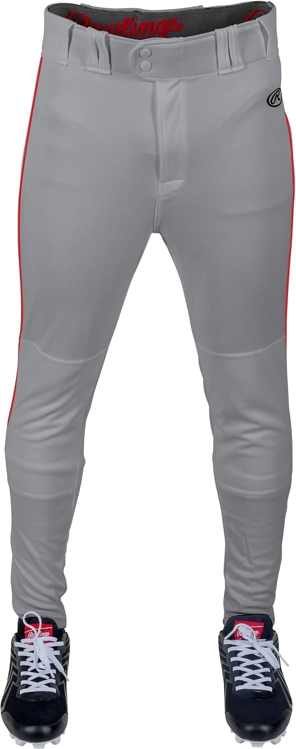 image:imageRawlings  Mens Launch Series Baseball Pants  Pro Taper Fit  Adult Sizes  Piped  Multiple ColorsGrey  Scarlet