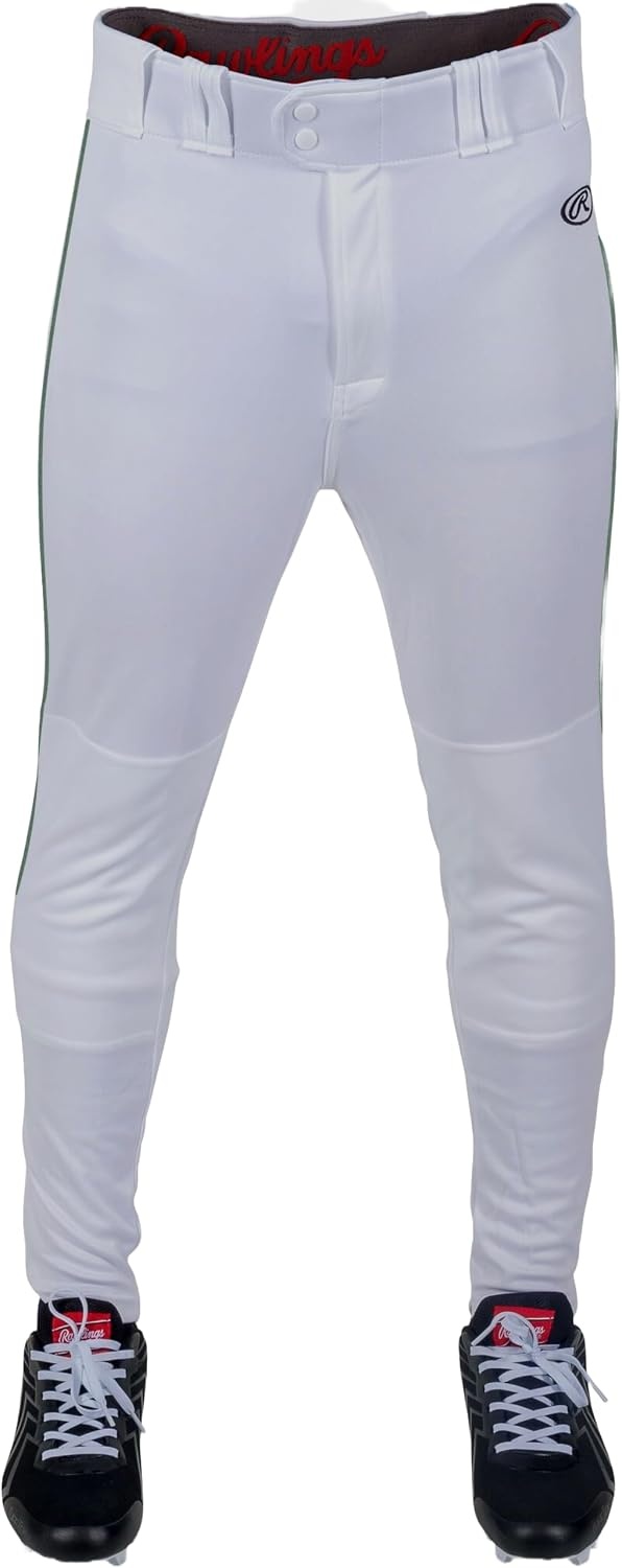 image:imageRawlings  Mens Launch Series Baseball Pants  Pro Taper Fit  Adult Sizes  Piped  Multiple ColorsWhite  Dark Green