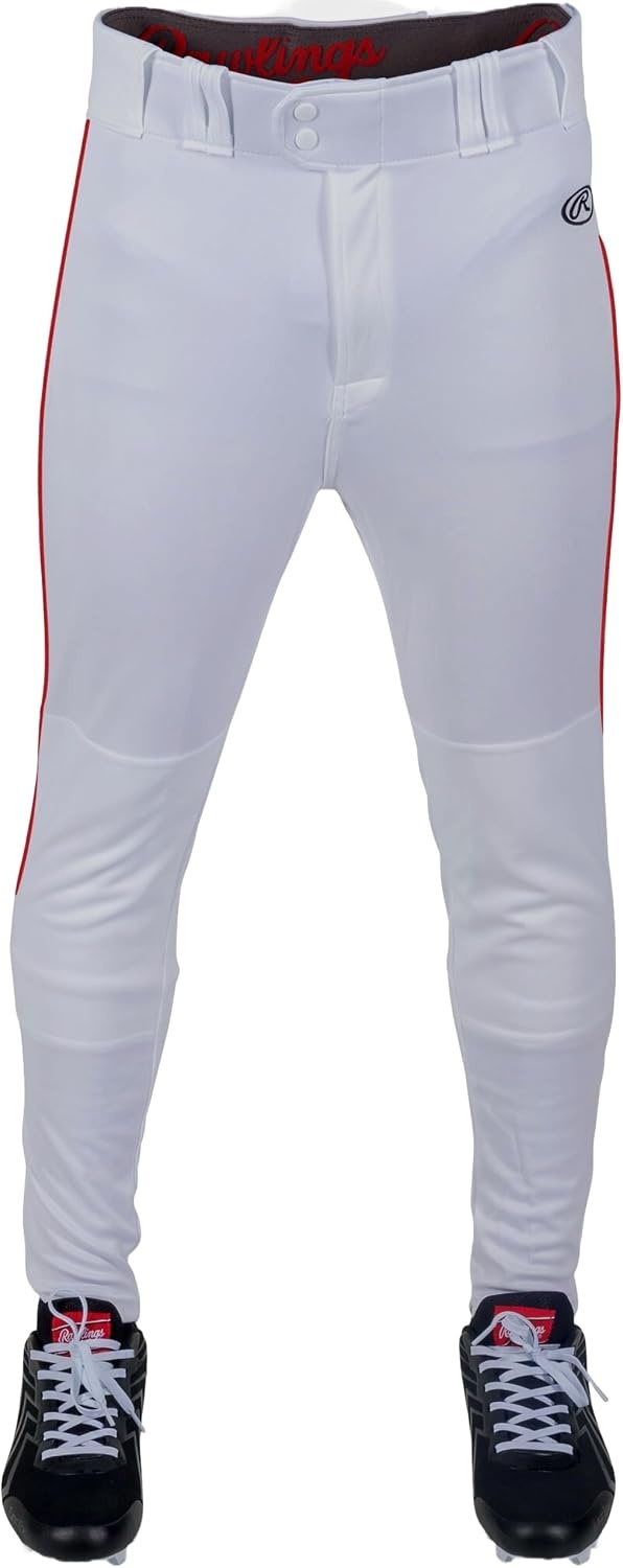 image:imageRawlings  Mens Launch Series Baseball Pants  Pro Taper Fit  Adult Sizes  Piped  Multiple ColorsWhite  Scarlet