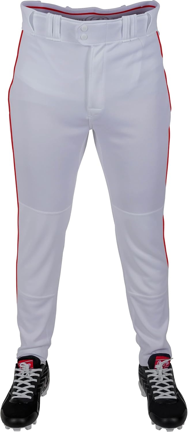 image:imageRawlings Mens Pro 150 Series Baseball Pants  Tapered Jogger Fit  Adult Sizes  Piped  Multiple ColorsWhite  Scarlet