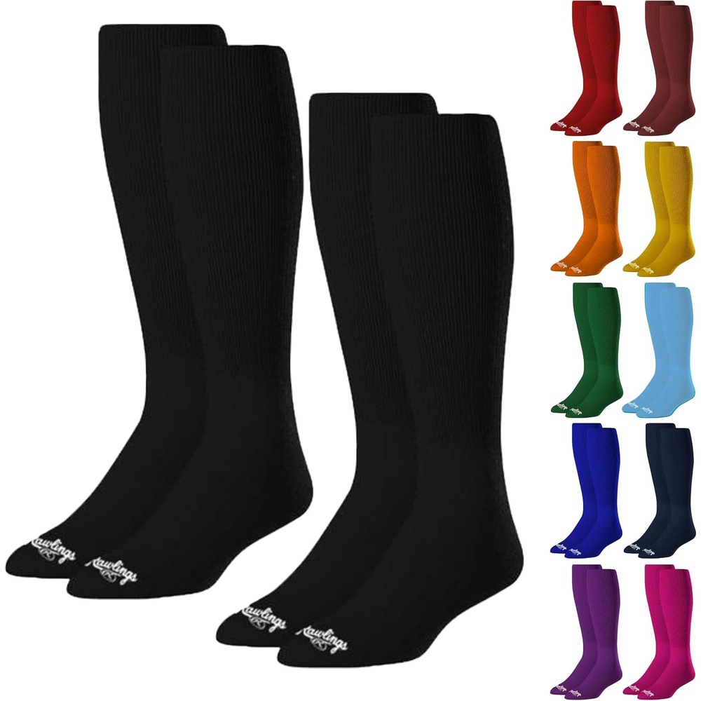 image:imageRawlings  2 Pair  Athletic Socks  BaseballSoftball  Multiple SizesColorsBlack