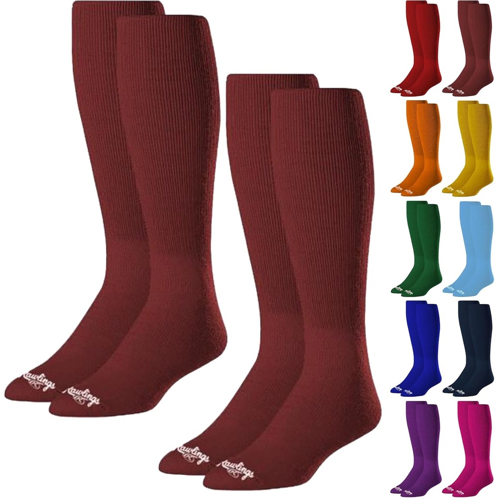 image:imageRawlings  2 Pair  Athletic Socks  BaseballSoftball  Multiple SizesColorsMaroon