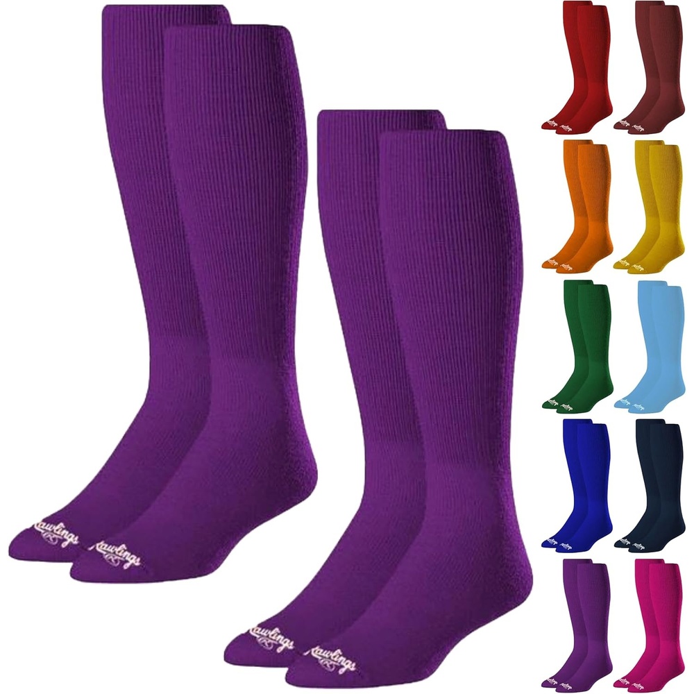 image:imageRawlings  2 Pair  Athletic Socks  BaseballSoftball  Multiple SizesColorsPurple