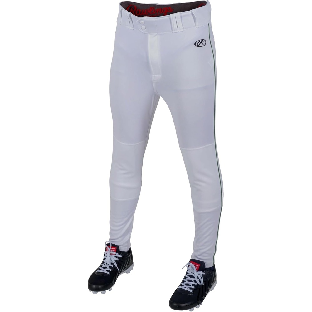 image:imageRawlings  Mens Launch Series Baseball Pants  Pro Taper Fit  Adult Sizes  Piped  Multiple ColorsWhite  Dark Green