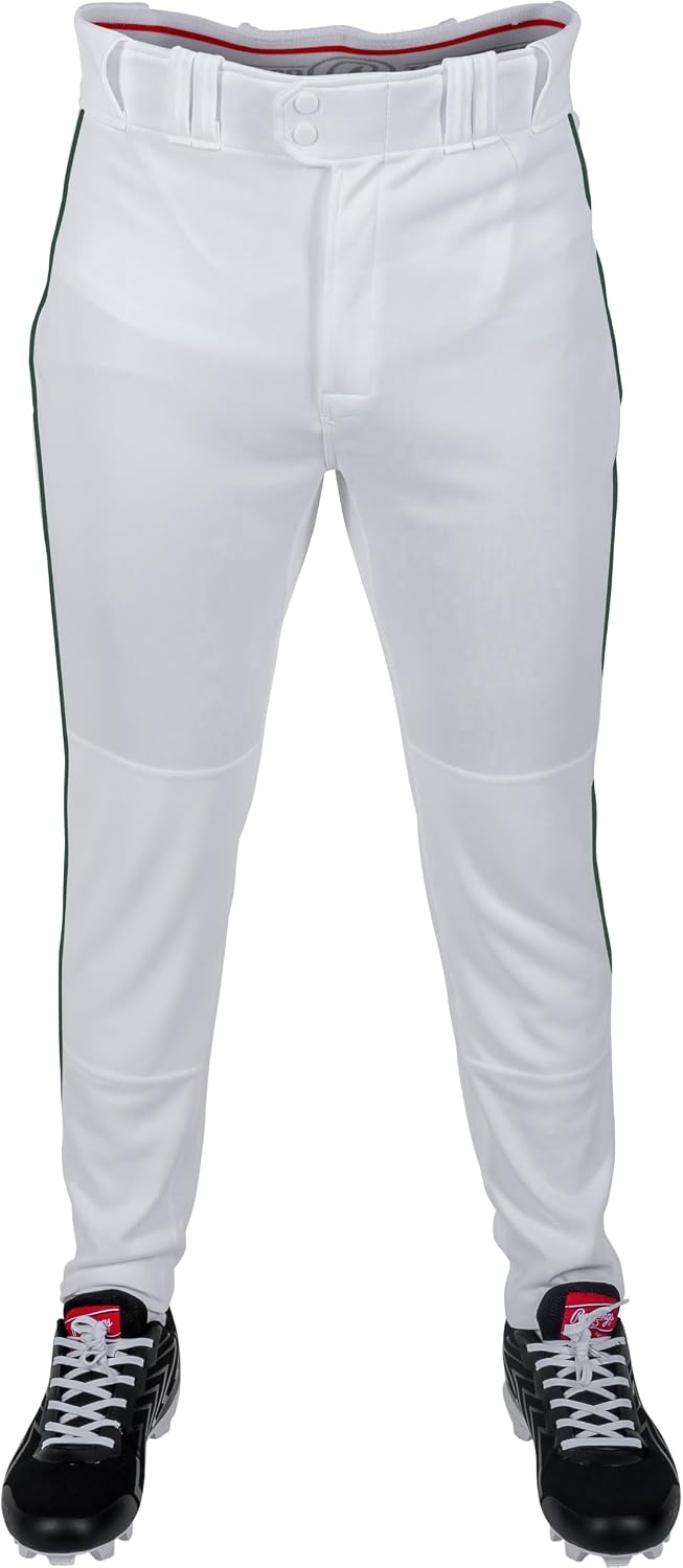 image:imageRawlings Boys Pro 150 Series Baseball Pants  Tapered Jogger Fit  Youth Sizes  Piped  Multiple ColorsWhite  Dark Green
