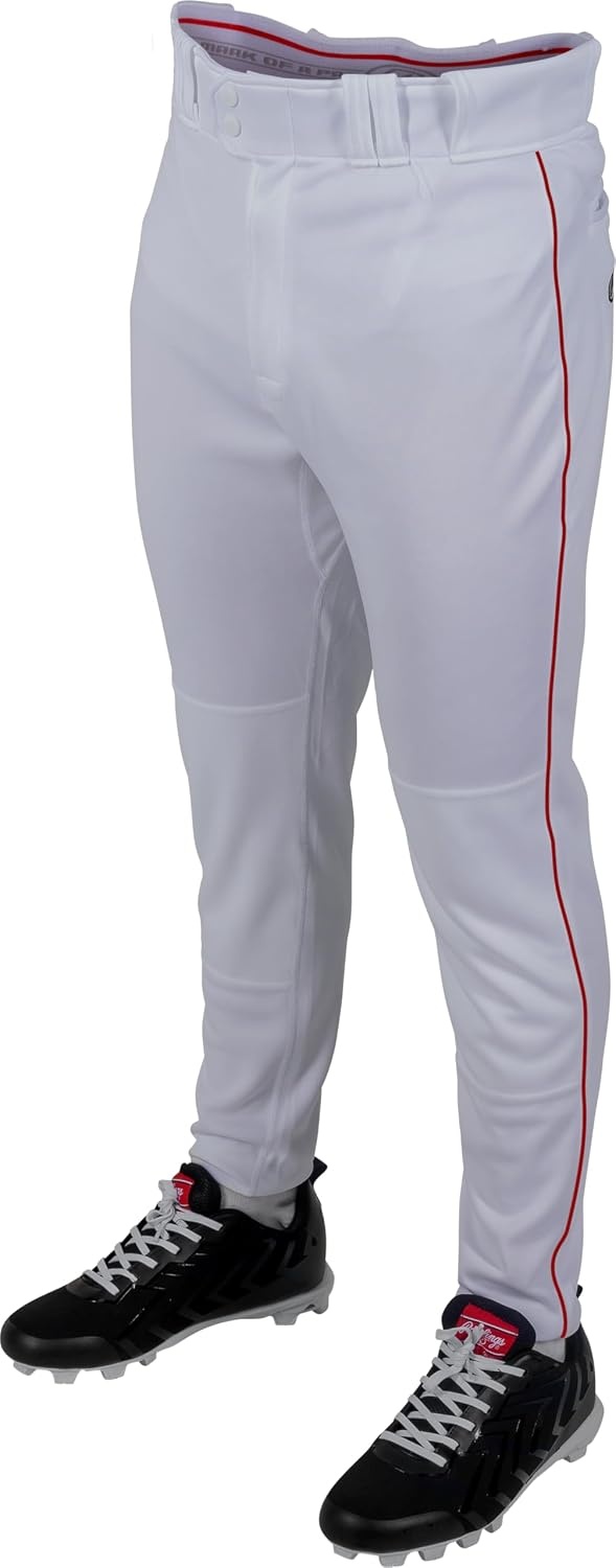 image:imageRawlings Boys Pro 150 Series Baseball Pants  Tapered Jogger Fit  Youth Sizes  Piped  Multiple ColorsWhite  Scarlet