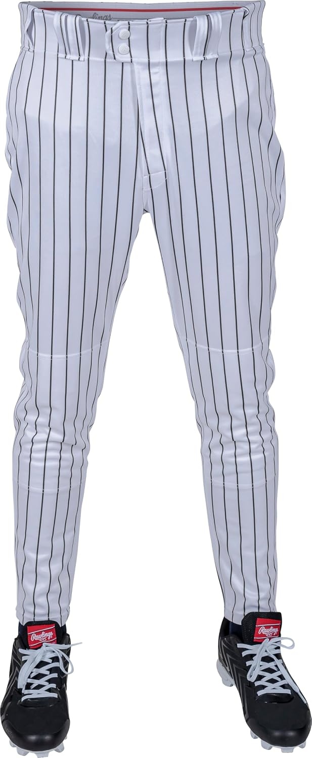image:imageRawlings Mens Pro 150 Series Baseball Pants  Tapered Jogger Fit  Adult Sizes  Pinstripe  Multiple ColorsWhite  Black