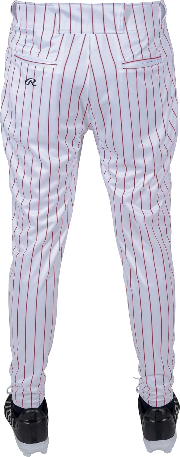 image:imageRawlings Mens Pro 150 Series Baseball Pants  Tapered Jogger Fit  Adult Sizes  Pinstripe  Multiple ColorsWhite  Scarlet