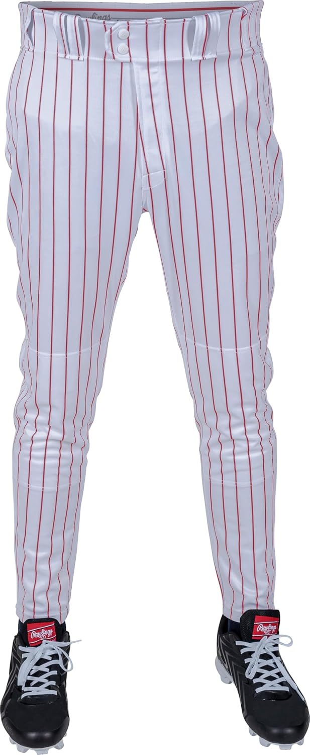 image:imageRawlings Mens Pro 150 Series Baseball Pants  Tapered Jogger Fit  Adult Sizes  Pinstripe  Multiple ColorsWhite  Scarlet