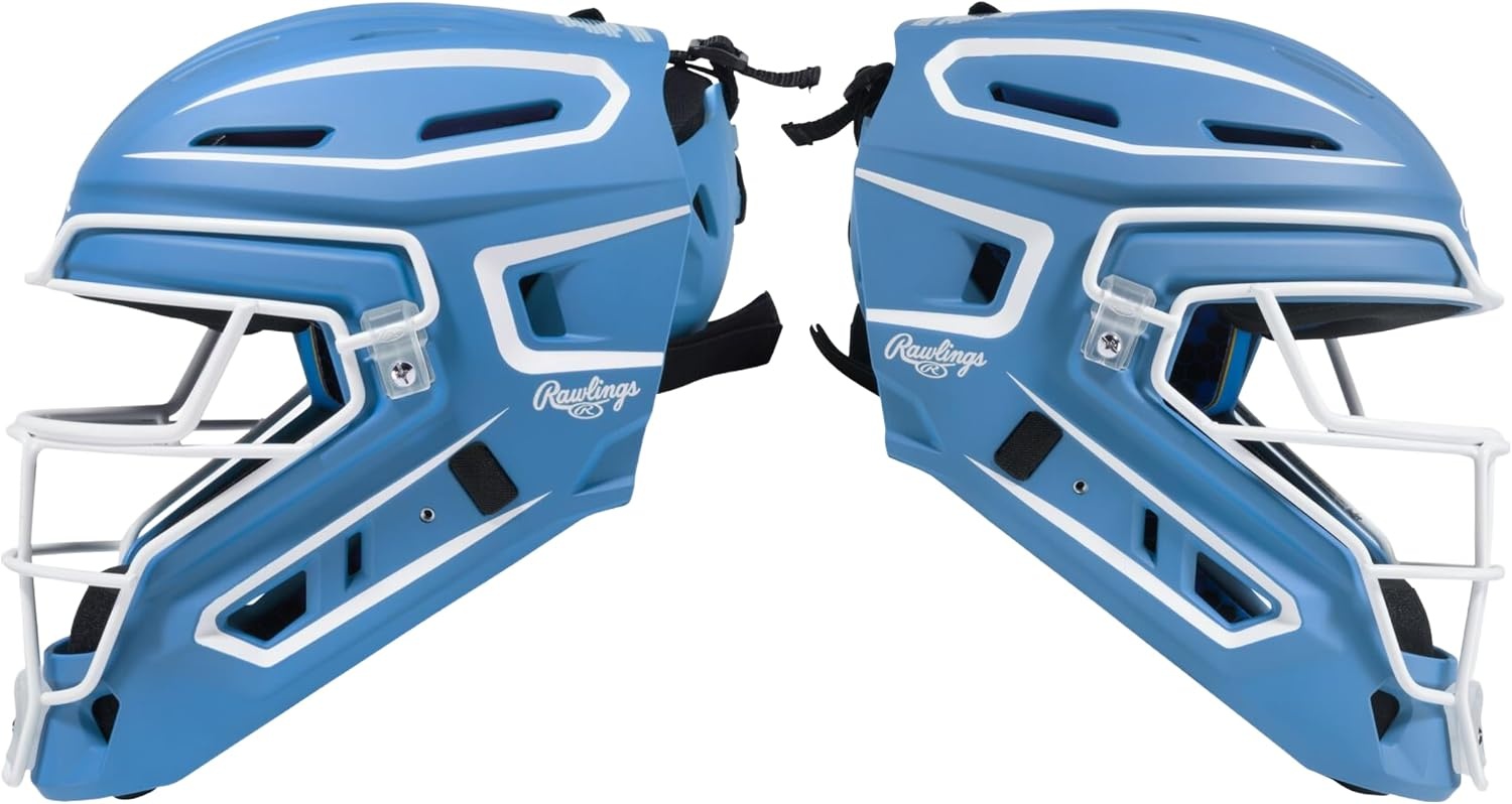 image:imageRawlings Rawlings  MACH PRO Series Catchers Helmet  Baseball  NOCSAE Certified  Junior amp Senior Sizing  Multiple ColorsColumbia Blue  White
