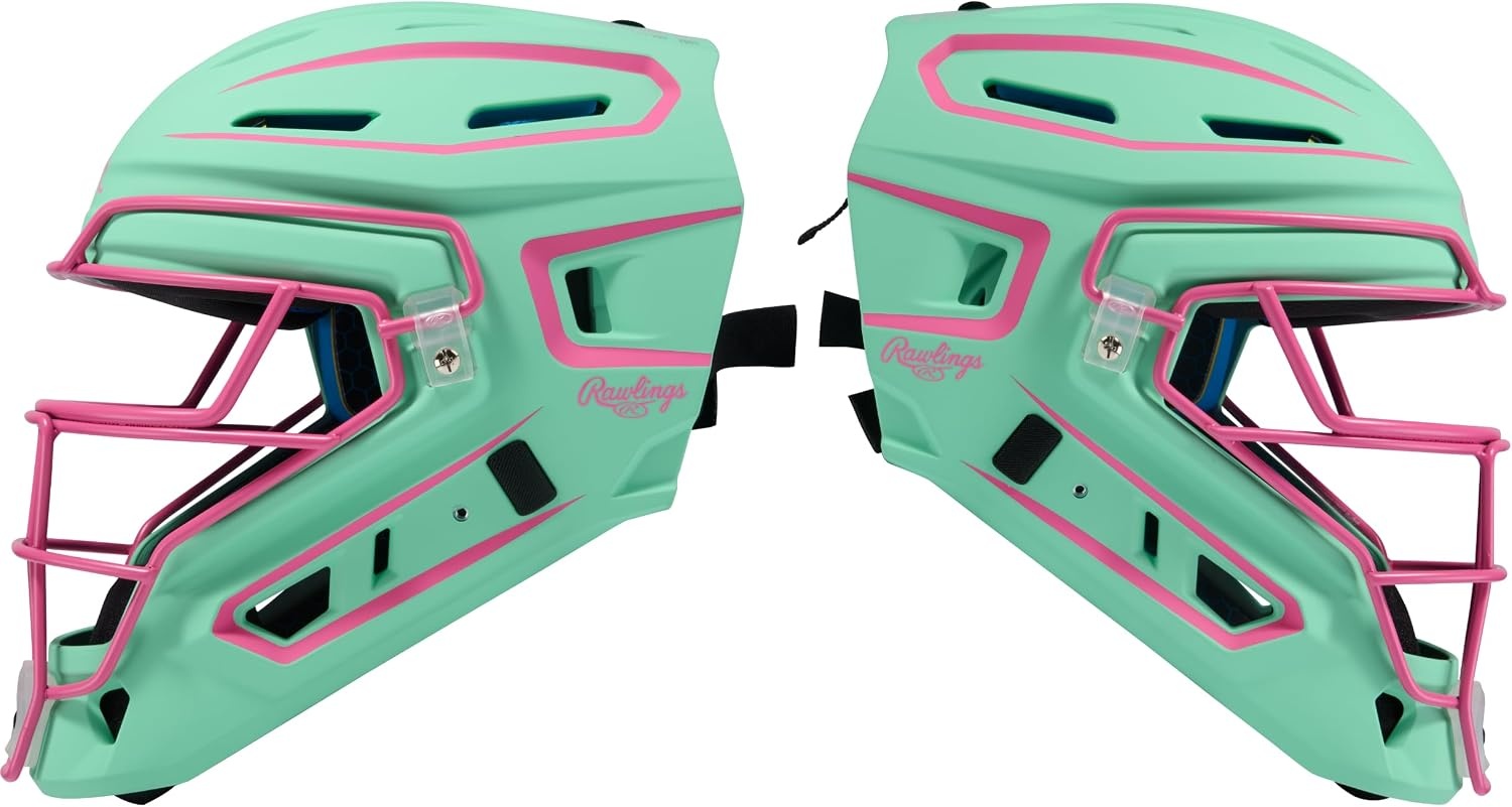 image:imageRawlings Rawlings  MACH PRO Series Catchers Helmet  Baseball  NOCSAE Certified  Junior amp Senior Sizing  Multiple ColorsMint  Pink