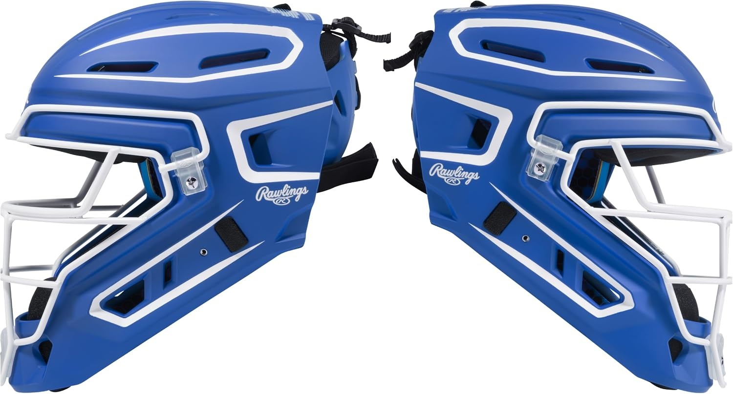 image:imageRawlings Rawlings  MACH PRO Series Catchers Helmet  Baseball  NOCSAE Certified  Junior amp Senior Sizing  Multiple ColorsRoyal  White