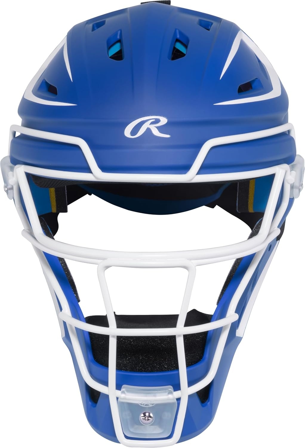 image:imageRawlings Rawlings  MACH PRO Series Catchers Helmet  Baseball  NOCSAE Certified  Junior amp Senior Sizing  Multiple ColorsRoyal  White