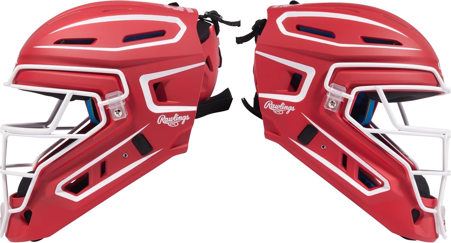 image:imageRawlings Rawlings  MACH PRO Series Catchers Helmet  Baseball  NOCSAE Certified  Junior amp Senior Sizing  Multiple ColorsScarlet  White