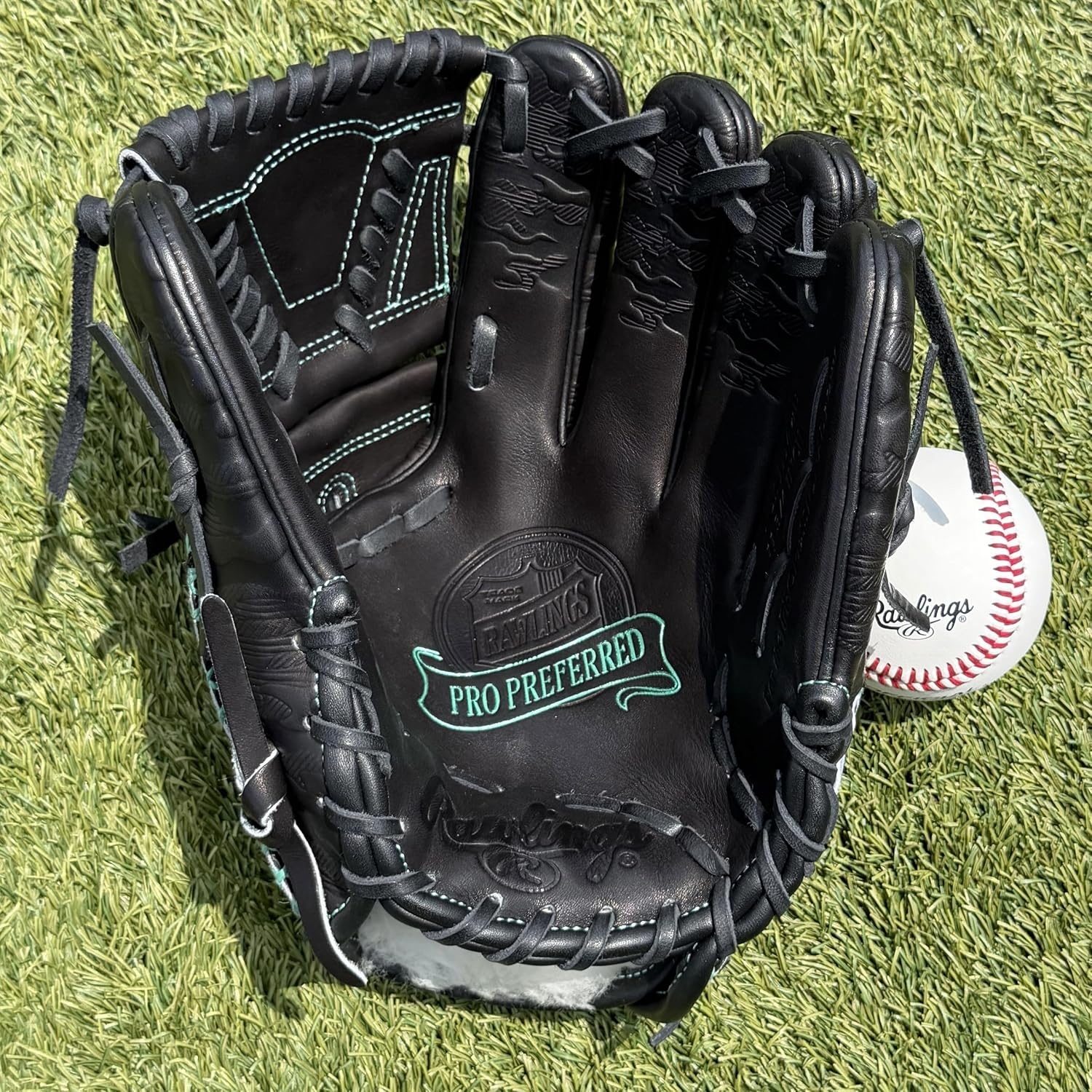 image:imageRawlings Pro Preferred Infield Baseball Gloves  Multiple Sizes amp ColorsdeGrom  Black  Mint  Laced 2Piece Web
